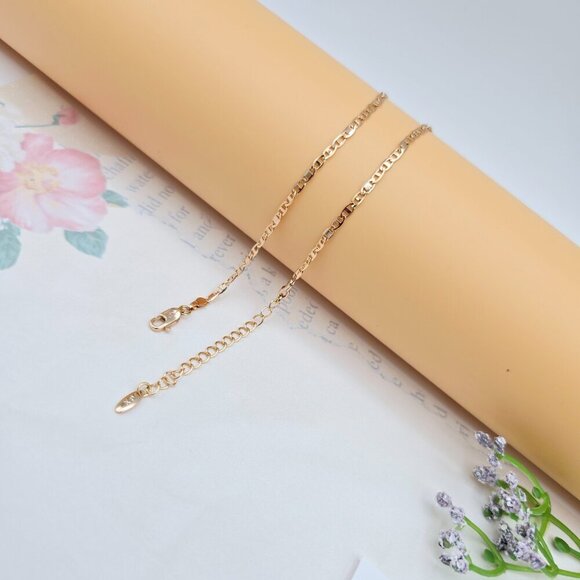 Rose Gold Chain Necklace with Polished Flat Links - 45+5cm Adjustable, XPNL0046 - Picture 9 of 12